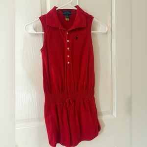 Ralph Lauren Red Sleeveless Polo Romper with Drawstring Waist